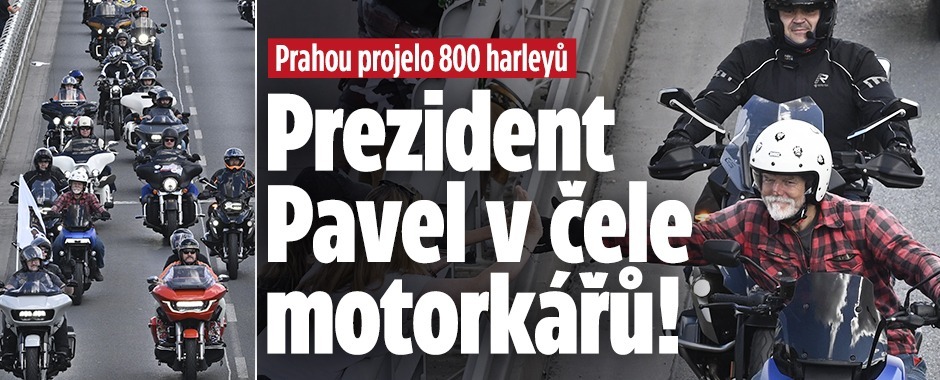 Banner ke žhavému tématu: Prezident Pavel v čele motorkářů: ...