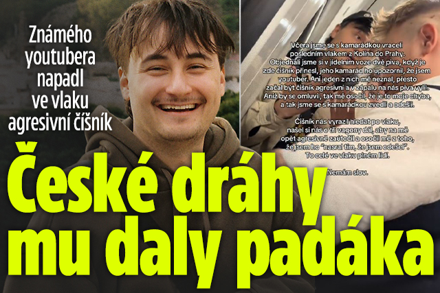 Youtubera napadl ve vlaku číšník: ČD mu daly padáka!