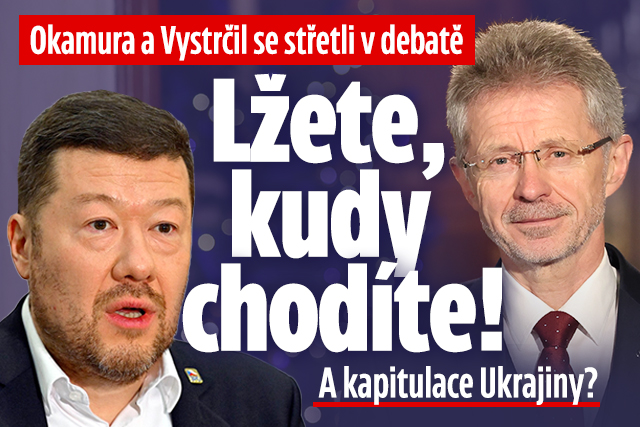 Banner ke žhavému tématu: Okamura se pustil do Vystrčila: „Lžete, ...
