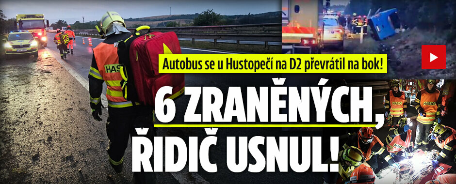 Drama na D2: U Hustopečí se autobus převrátil na bok! Šest zraněných