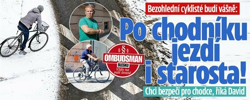 Bezohlední cyklisté budí vášně: Po chodníku drandí i starosta! Chci bezpečí pro chodce, říká David