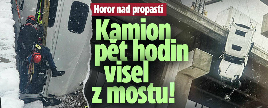 Horor nad propastí: Kamion uklouzl na sněhu a… Pět hodin visel z mostu!