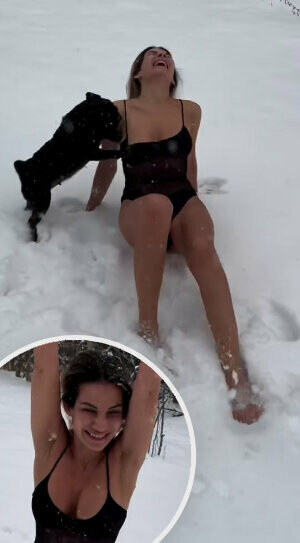 Na tohle nemá každý »koule«: Otužilá Eva Decastelo baví svým sněhovým andělíčkem!