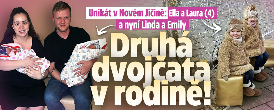 Unikát v Novém Jičíně: Druhá dvojčata v rodině! Ella a Laura (4) a nyní Linda a Emily  