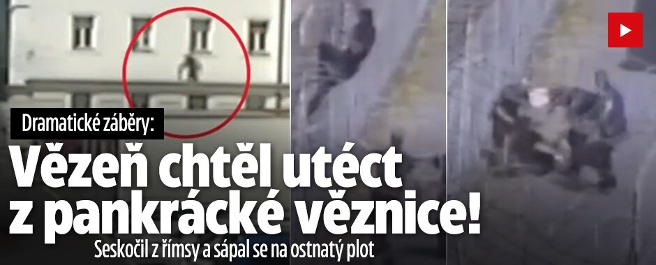 Dramatické video: Vězeň chtěl utéct z pankrácké věznice! Z ostnatého plotu ho sundali dozorci