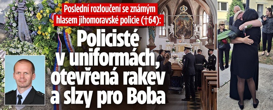 Poslední rozloučení se známým hlasem jihomoravské policie (†64): Policisté v uniformách, otevřená rakev a slzy pro Boba